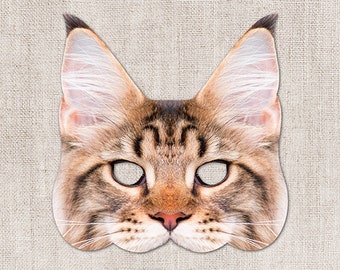 Mainecoon Cat Printable Mask, Cat, Photo-Real Cat Mask, Halloween Mask, Printable Mask, Cat Costume, 2 Sizes, Maine Coon, Zoom Prop