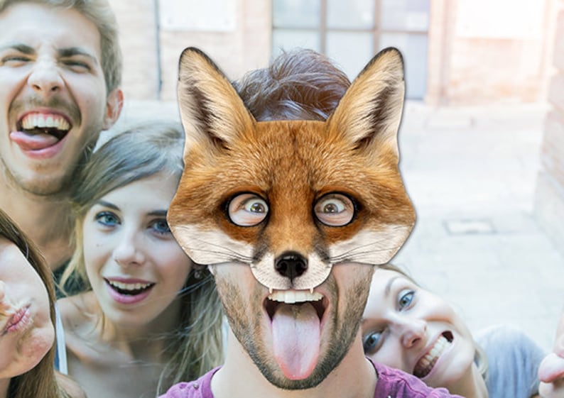 Fox Printable Mask, Fox, Red Fox, Photo-Real Fox Mask, Halloween Mask, Printable Mask, Fox Costume, 2 Sizes, Foxy, Zoom Prop, Zoom Mask image 2