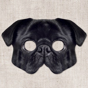 Black Pug Printable Mask, Dog, Pug, Photo-Real Dog Mask, Halloween Mask, Printable Mask, Pug Dog Costume, 2 Sizes, Little Dog, Zoom Costume