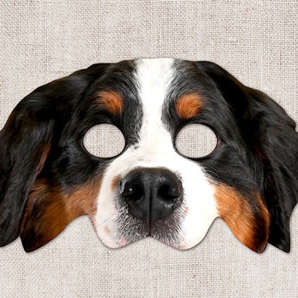 Bernese Mountain Dog Printable Mask, Dog, Photo-Real Dog Mask, Halloween Mask, Printable Mask, Bernese Mountain Dog Costume, 2 Sizes, Zoom