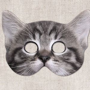 Domestic Gray Taby Cat Printable Mask, Cat Mask, Printable Halloween Mask, Printable Mask, Dritten, Upside Down, Magic, Animal Mask, 2 Sizes