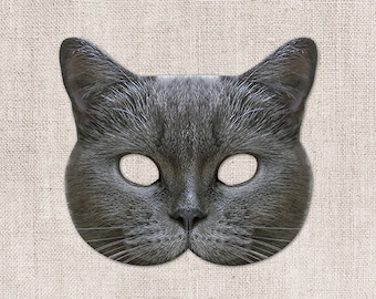 Scottish Gray Cat Printable Mask, Cat, Cat Mask, Printable Halloween Mask, Printable Mask, Cat Costume, Animal Mask, 2 Sizes, Zoom Costume