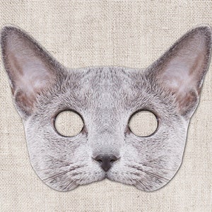 Russian Blue Cat Printable Mask, Cat, Photo-Real Cat Mask, Printable Halloween Mask, Printable Mask, Cat Costume, Animal Mask, 2 Sizes
