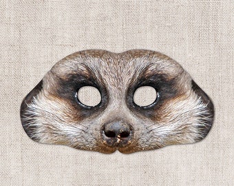 Afdrukbaar masker stokstaartje, foto-echt stokstaartjekostuum, Timon, Halloweenmasker, afdrukbaar masker, leeuw, koning, 2 maten