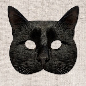 Black Cat Printable Mask, Cat, Photo-Real Cat Mask, Printable Halloween Mask, Printable Mask, Cat Costume, Animal Mask, 2 Sizes, Zoom Mask