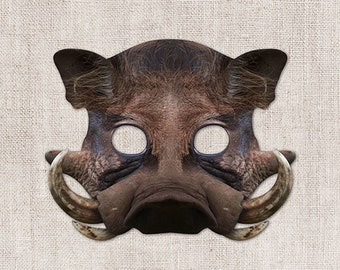 Warthog Printable Mask, Photo-Real Warthog Mask, Halloween Mask, Printable Mask, Pumbaa, Lion, King, 2 Sizes, Costume, Warthog