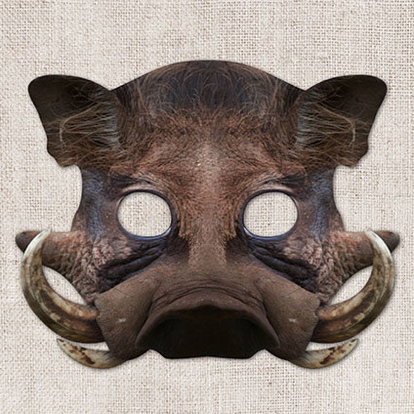 Warthog Printable Mask, Photo-Real Warthog Mask, Halloween Mask, Printable Mask, Pumbaa, Lion, King, 2 Sizes, Costume, Warthog