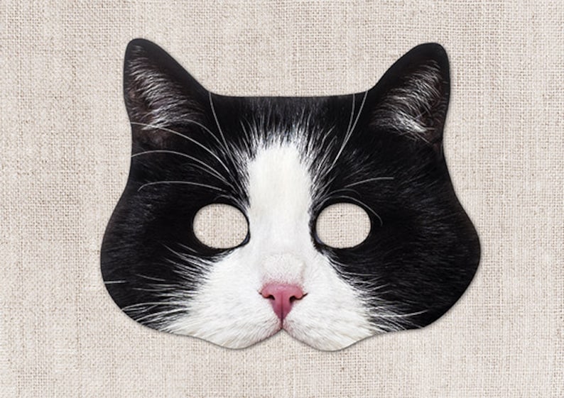 Tuxedo Cat Printable Mask, Black White Cat Mask, Printable Halloween ...