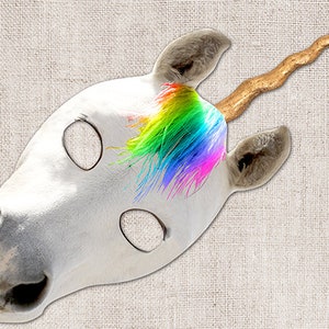 Rainbow Unicorn Printable Mask, Photo-Real Unicorn Mask, Halloween Mask, Printable Mask, Unicorn Costume, Rainbow, Unicorn, 2 Sizes, Zoom