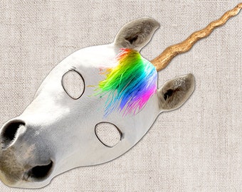 Rainbow Unicorn Printable Mask, Photo-Real Unicorn Mask, Halloween Mask, Printable Mask, Unicorn Costume, Rainbow, Unicorn, 2 Sizes, Zoom