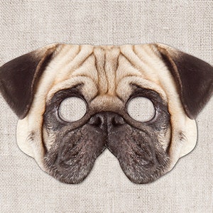 Pug Printable Mask, Dog, Pug, Photo-Real Dog Mask, Halloween Mask, Printable Mask, Zoom Costume, Pug Costume, 2 Sizes, Little Dog, Pug Party