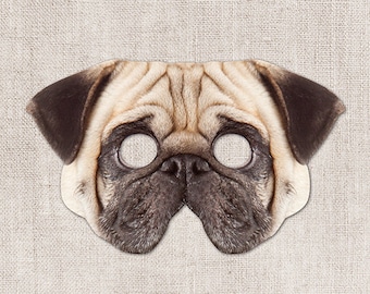 Pug Printable Mask, Dog, Pug, Photo-Real Dog Mask, Halloween Mask, Printable Mask, Zoom Costume, Pug Costume, 2 Sizes, Little Dog, Pug Party