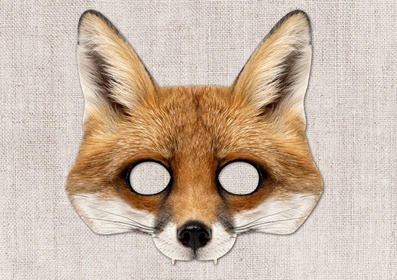 Fox Printable Mask, Fox, Red Fox, Photo-Real Fox Mask, Halloween Mask, Printable Mask, Fox Costume, 2 Sizes, Foxy, Zoom Prop, Zoom Mask image 1