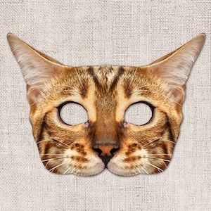 Bengaalse kat afdrukbaar masker, kat, foto-echt kattenmasker, afdrukbaar halloweenmasker, afdrukbaar masker, kattenkostuum, afdrukbaar dierenmasker, 2 maten