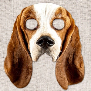 Bassett Hound Printable Mask, Dog, Bassett Hound, Photo-Real Dog Mask, Halloween Mask, Printable Mask, Dog Costume, 2 Sizes, Zoom Costume