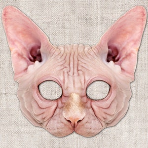 Sphynx Hairless Cat Printable Mask, Cat, Photo-Real, Printable Halloween Mask, Cat Costume, Printable Animal Mask, 2 Sizes, Zoom Costume