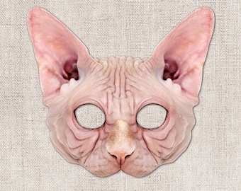 Sphynx Hairless Cat Printable Mask, Cat, Photo-Real, Printable Halloween Mask, Cat Costume, Printable Animal Mask, 2 Sizes, Zoom Costume