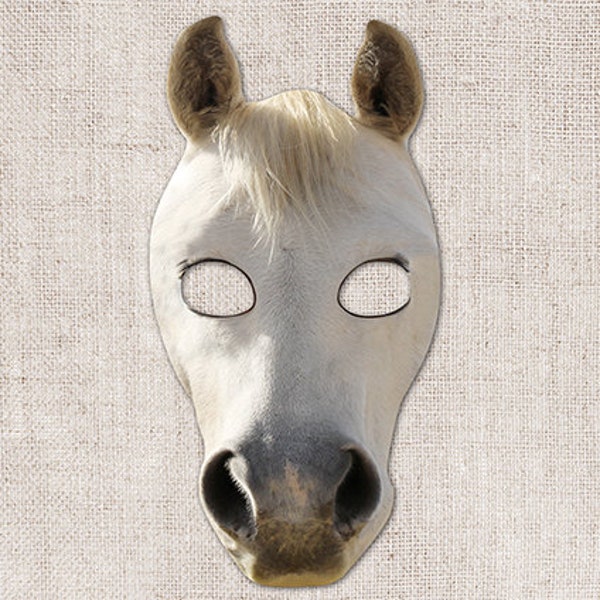 Masque imprimable de cheval blanc, masque de cheval photo-réel, masque imprimable d'Halloween, masque imprimable, costume de cheval, cheval, 2 tailles, accessoire de zoom