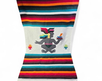 Vintage Mexican Throw Blanket Tapestry Mayan Aztec Style Zapotec 45" x 76"