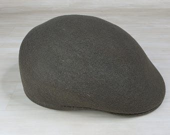 Vintage Wool Newsboy Cabbie Hat Military Olive Green Color Made in England
