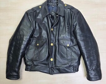 Vintage 60's Chicago Police Heavy Motorcycle Black Leather Jacket