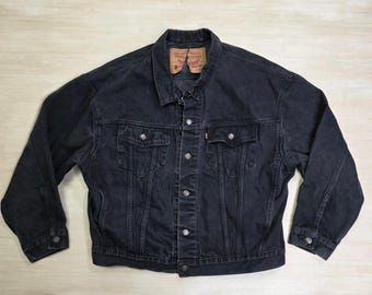Vintage Levi's 70598-4159 Black Type 3 Denim Jean Jacket Big Patch Size XL Read