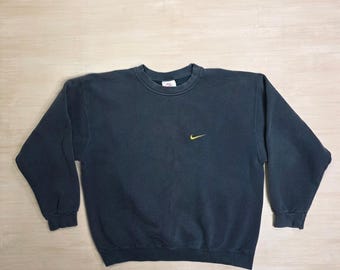 Vintage Nike-sweater met grote vervaagde zwart-groen-gele swoosh Gemaakt in de VS LEZEN