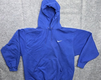 Sudadera Nike VINTAGE para hombre, sudadera con capucha azul grande con logo Swoosh, fabricada en EE. UU., años 90