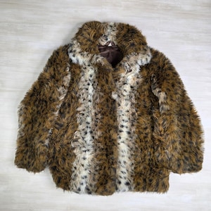 Vintage Faux Fur Cheetah Print Jacket Size Large Very Clean