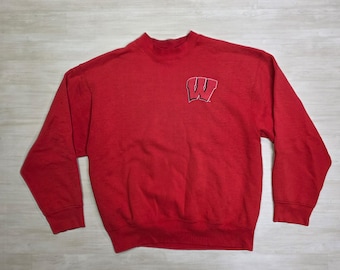 Salem Sportswear Wisconsin Badgers Tröja Herr Stor Röd Vintage Fläckar LÄS