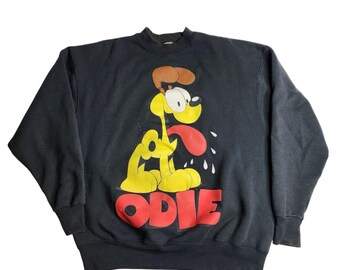 Vintage Odie Sweatshirt Garfield Jim Davis Crewneck Pullover Big Print Size XL
