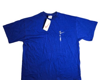 Koszulka Nike z lat 90. z haftowanym logo Swoosh, rozmiar XL, wyprodukowano w USA, kolor niebieski, NOWOŚĆ