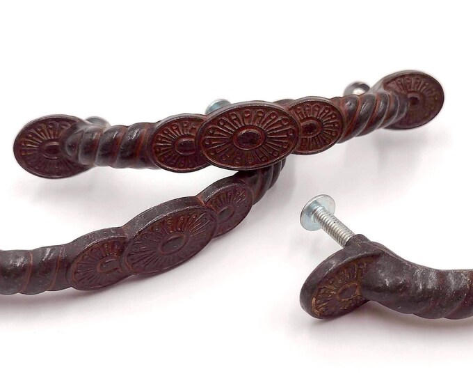 Vintage 3 Mexican Drawer Pulls, Art Deco Bronze Hardware, DIY