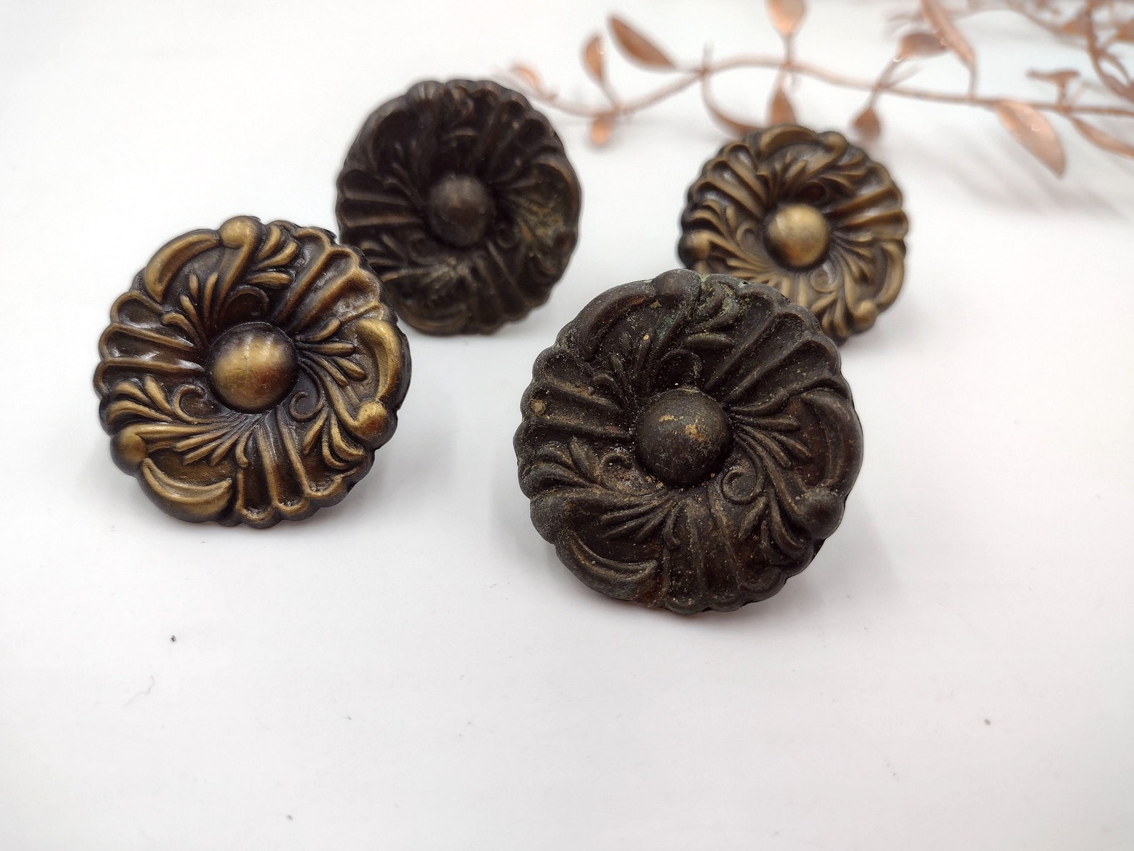 Brass Flower Drawer Knobs Vintage Brass Hardware DIY Etsy