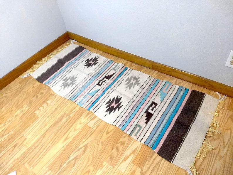 Mexican 100 Wool Runner Rug Vintage Native American Decor Etsy