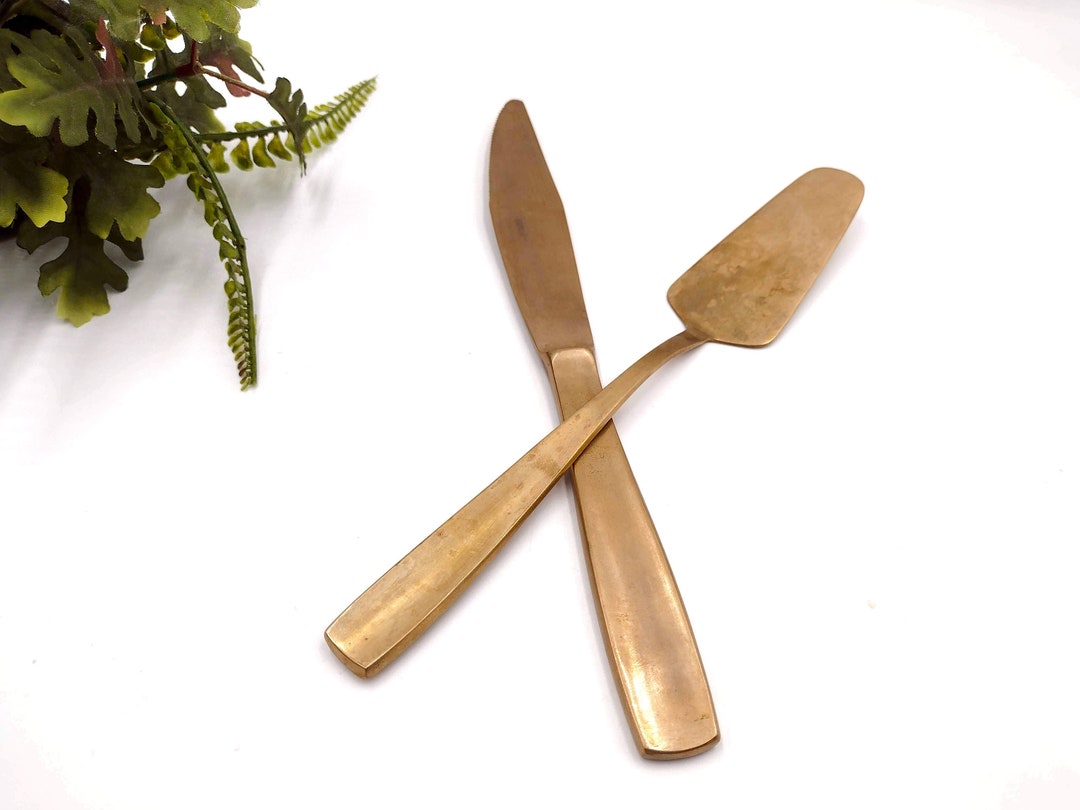 Vintage Gold Pie Cutting Knife Set Minimalist Cake Cheese Etsy