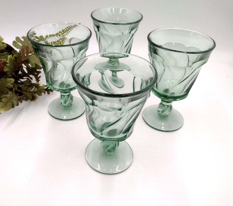 Green Fostoria Jamestown Crystal Goblets Vintage Antique Wine Etsy