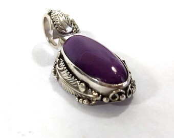 Ramona Loloma Hopi Indian Purple Agate Pendant, Sterling Silver Southwestern Pendant, Native American Jewlery, Feather Boho Gifts for Her