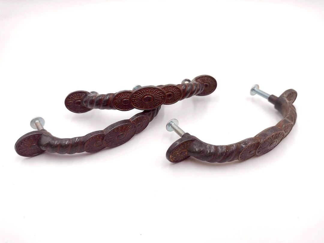 Vintage 3 Mexican Drawer Pulls Art Deco Bronze Etsy