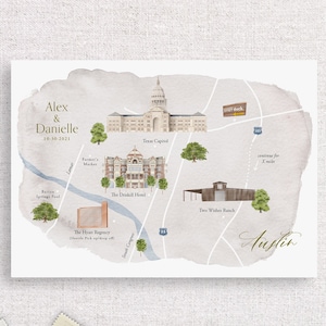 Aangepaste trouwkaart met 2 aquarel locatie-illustraties, handgeschilderde huwelijksuitnodiging, unieke aandenken bruiloft kaartuitnodiging