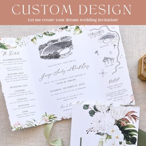 Custom Folded Wedding Invitation, Custom Watercolor Wedding Invitation, Unique Wedding Venue Illustration Invitation, Gatefold Wedding