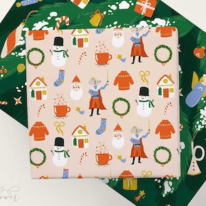 Pink and Green Christmas Wrapping Paper, Nutcracker Wrapping Paper Christmas, Gift Wrap Christmas, Ornaments Christmas Wrapping Paper Sets