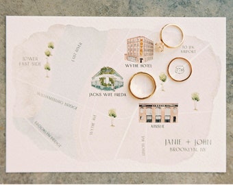 Bespoke Wedding Map: Custom Wedding Map with 4 Handmade Watercolor Illustrations | Unique Wedding Invitation Map by Wildflower Estudio