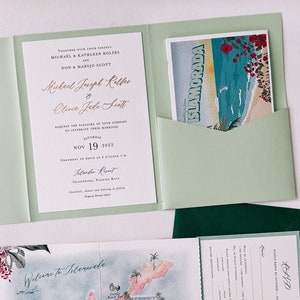 Islamorada Key West Destination Wedding Invitation perfect for a tropical wedding with custom watercolor map and foil wedding invitation