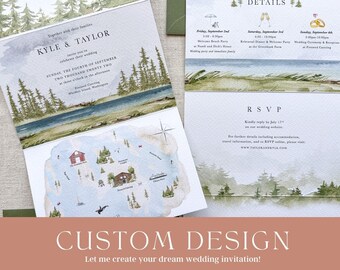 Folded Wedding Invitation, Concertina Wedding Invitation, Custom Wedding Map, Custom Wedding Invitation, Wedding Invitation Map