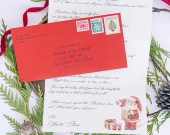 Personalised Christmas Letter From Santa with Vintage Stamps and Velvet Ribbon, Luxury Handmade Custom Christmas Letter from Santa Claus