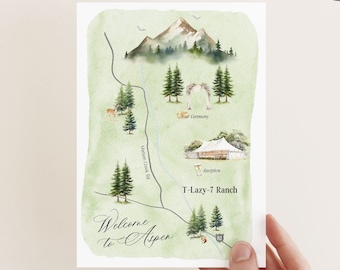 Plantilla de invitación de boda MAP / Plantilla de creador de mapas de boda DIY totalmente editable / con +100 ilustraciones de boda en acuarela / Invitación de mapa