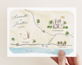 Plantilla de invitación de boda Plantilla de invitación de mapa de boda DIY totalmente editable, cree fácilmente un mapa de boda con más de 100 ilustraciones en acuarela
