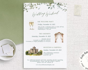 Wedding Timeline Template, Fully Editable DIY Wedding Timeline Creator Template, +100 Watercolor Illustrations Order of Events Template