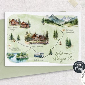 Modèle de carte de mariage de forêt, modèle d'illustration de carte de mariage, modèle d'invitation de carte de mariage de forêt, modèle de carte entièrement modifiable de bricolage